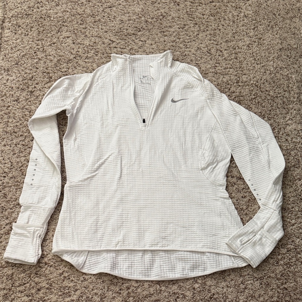 Nike White Half-Zip Long Sleeve Top